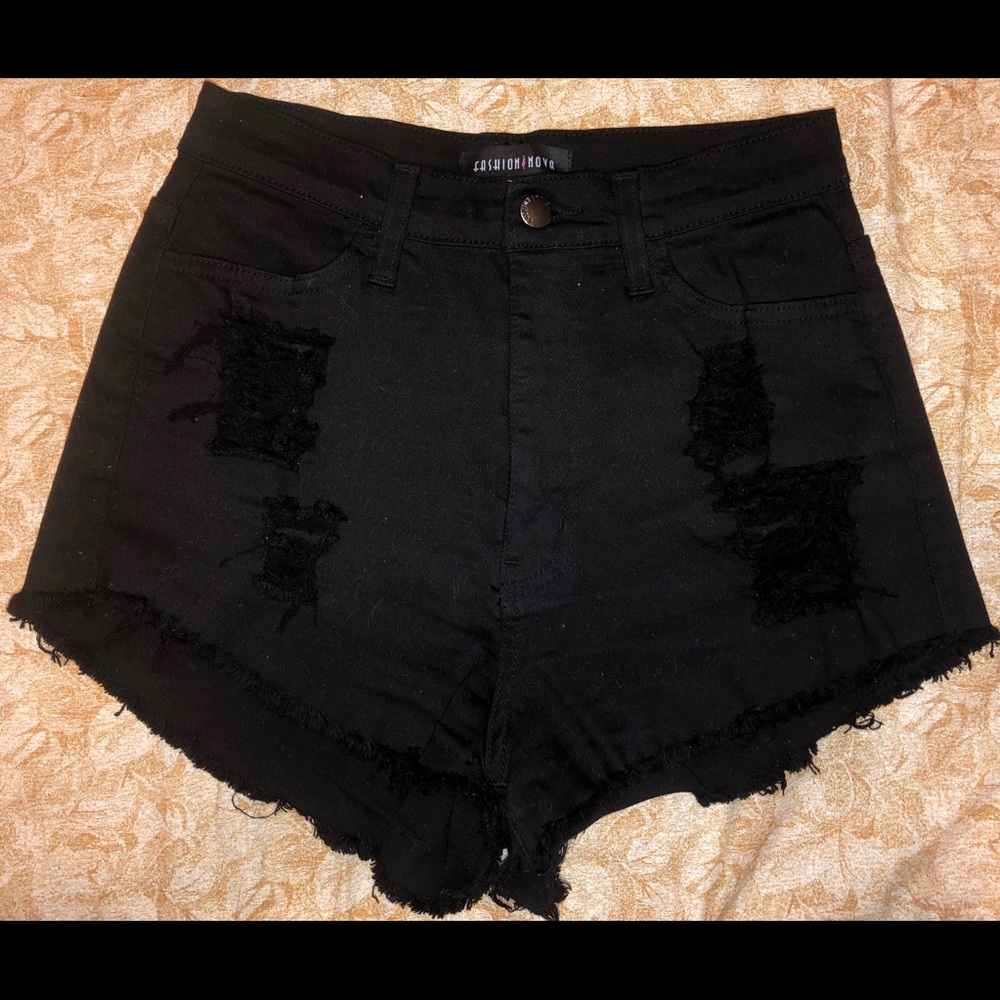 High Waisted Distressed Black Jean Shorts
